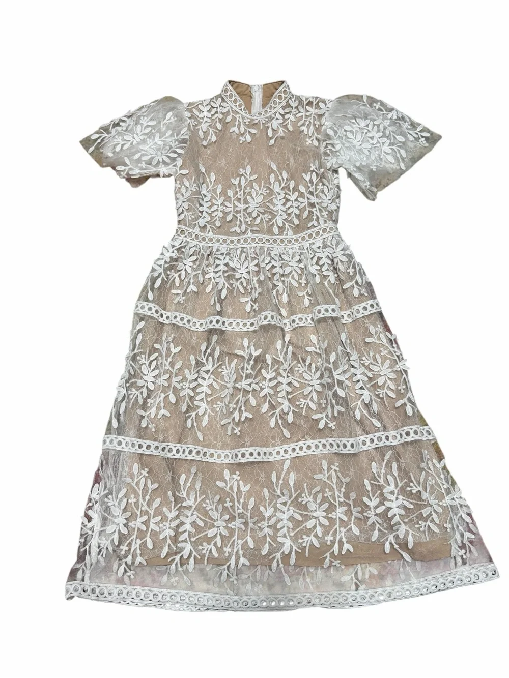 Ivy City Co Mini Sicily Dress Flutter Sleeves| White/Champagne | Size 9/10T